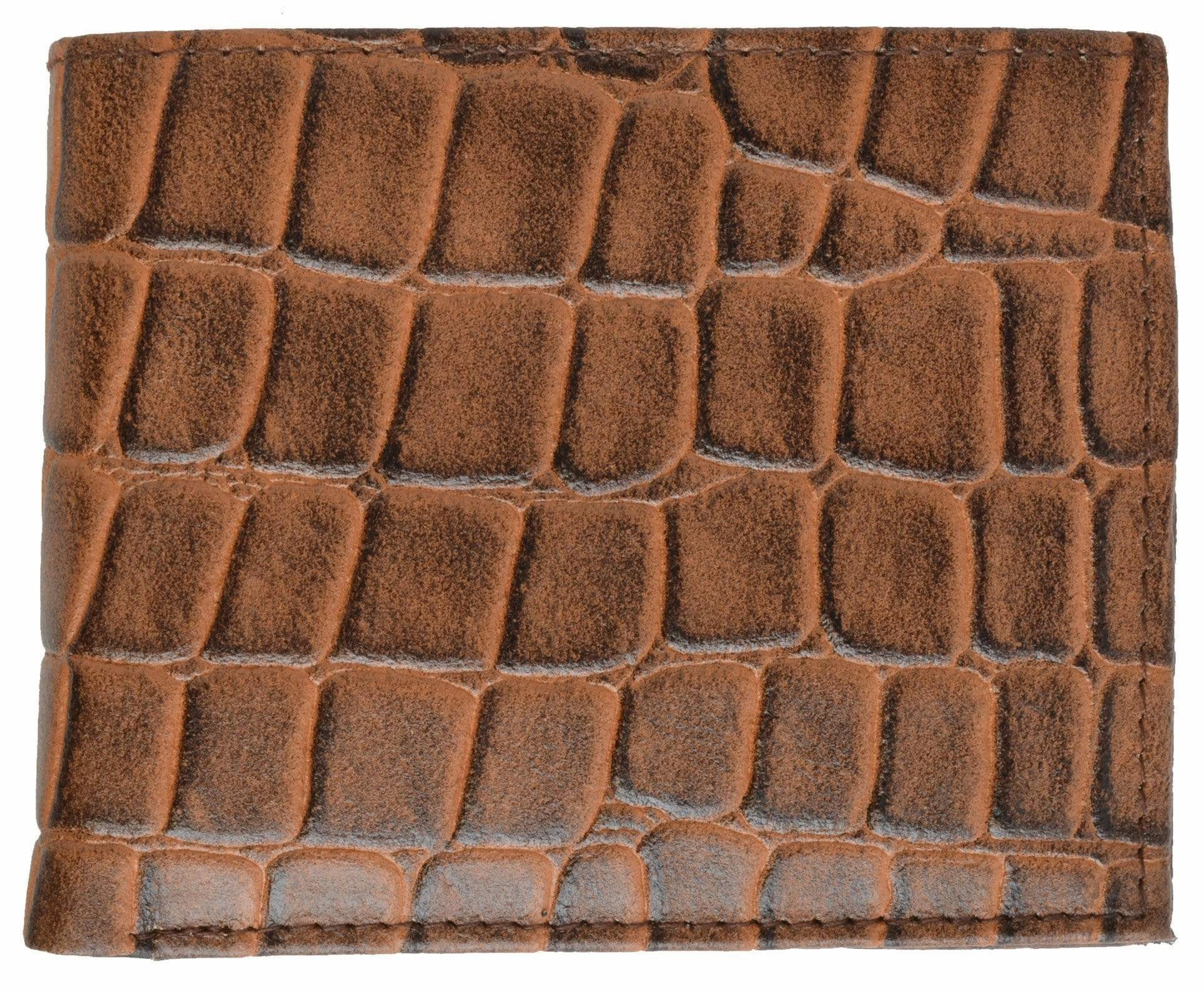 Instant Deal Today Crocodile Print Cowhide Leather Bifold Wallet With Center Id Window & Credit Card Slots 71152 Cr