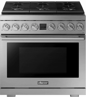 Dacor DOP36P86DLS Transitional 36" Dual-Fuel Range, Silver Stainless Steel, Natural Gas/Liquid Propane