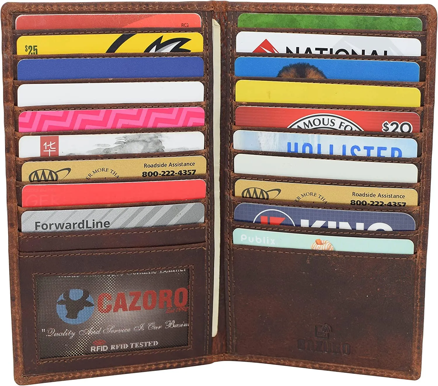 Deal of the Day Cazoro Rfid Protected Vintage Leather Long Bifold Slim Wallet For Women Men