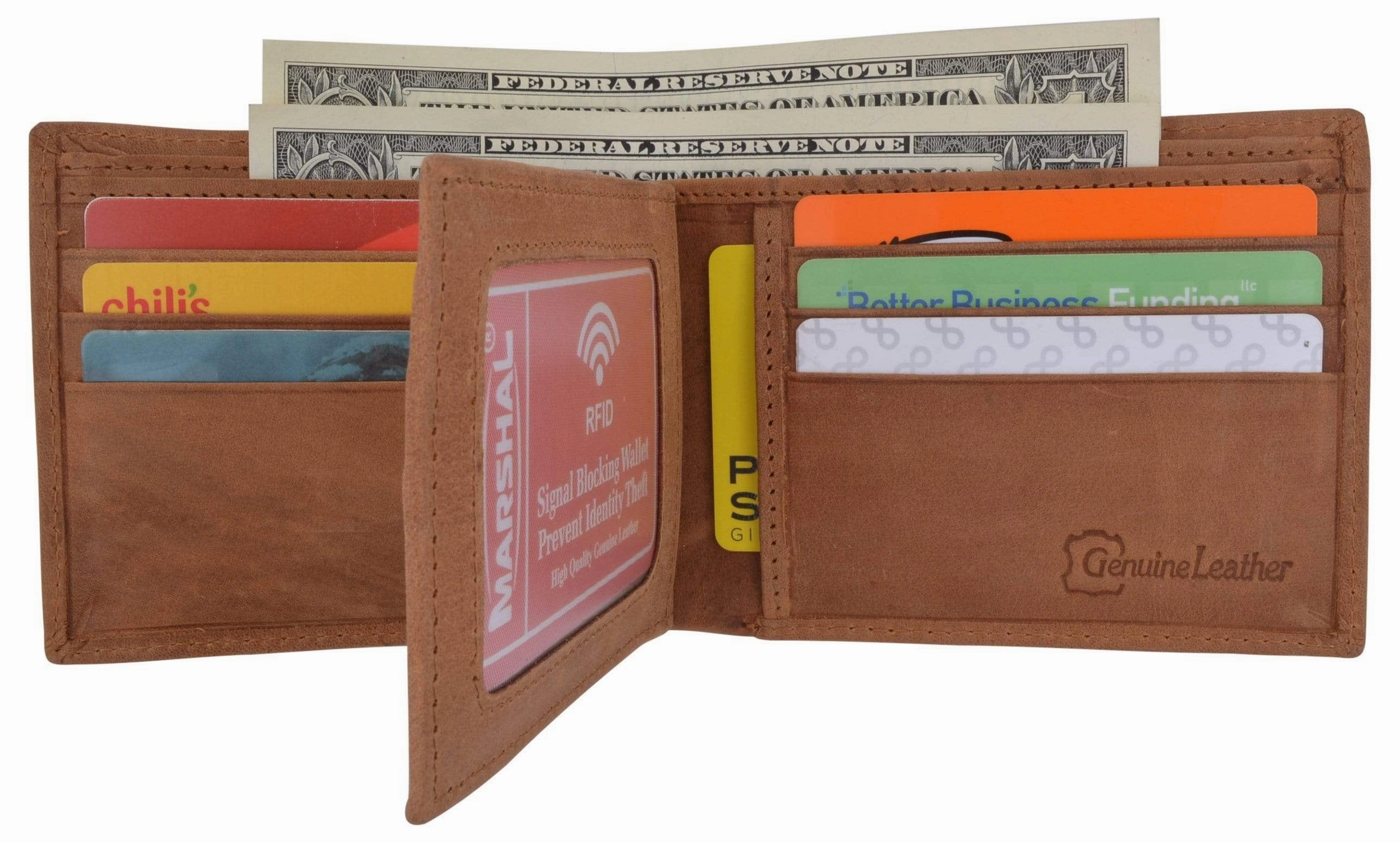 Weekend Flash Offer Shop Save Today Men'S Rfid Blocking Hunter Leather Bifold Multi-Card Id Center Flip Wallet