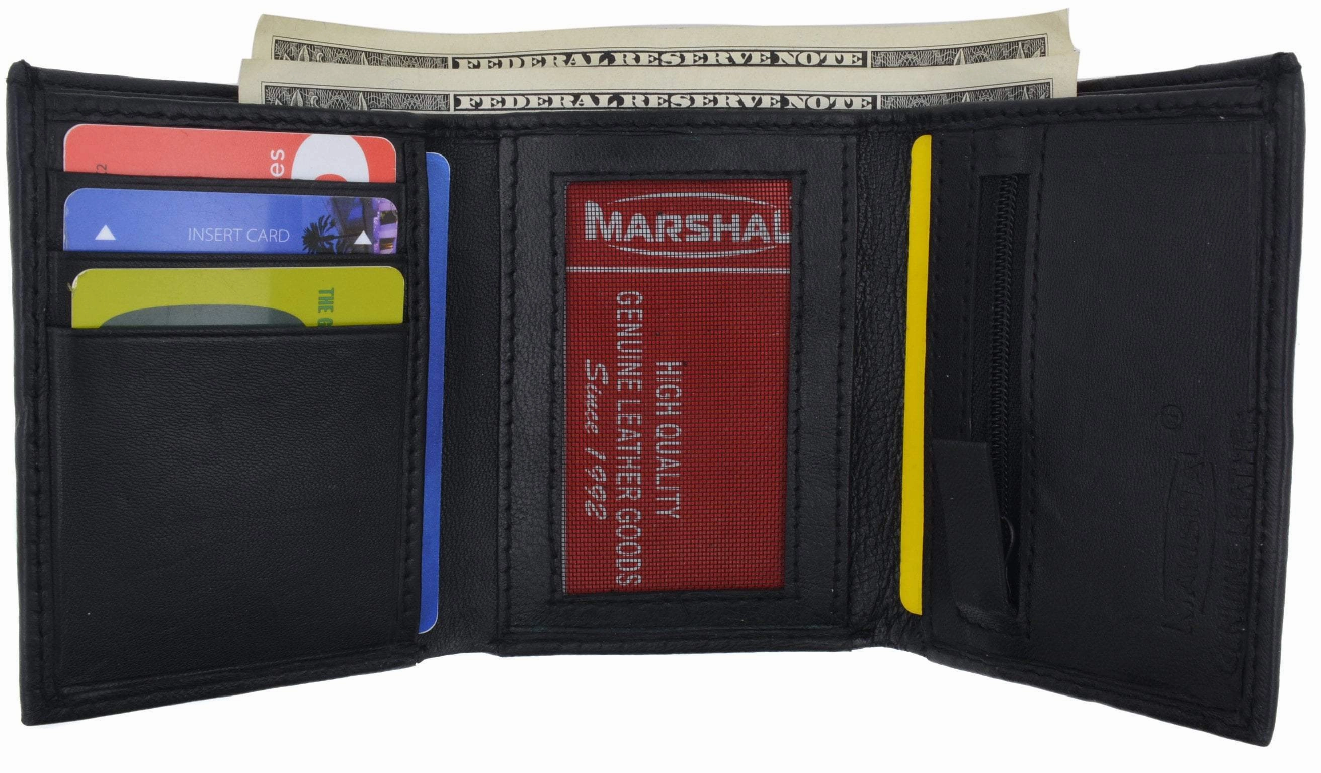 Shop Hot Deals Big Clearance Event Trifold Leather Wallet W/ Zippered Pockets & Id Window 1655