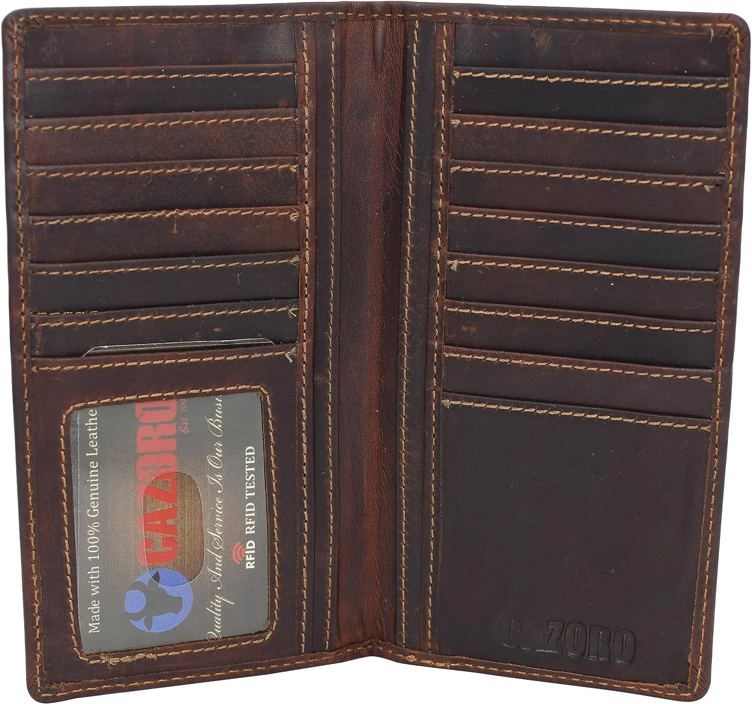 Limited Offer Alert Rfid Blocking Slim Long Bifold Vintage Leather Id Credit Card Holder Long Wallet