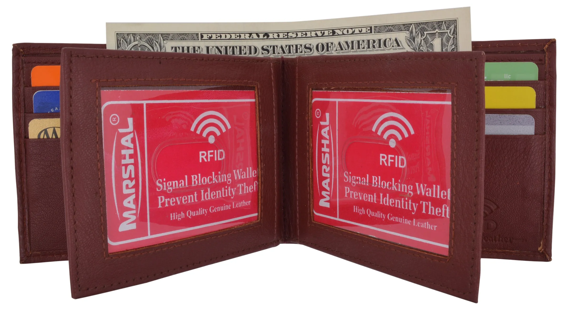 Hot Sale Alert Rfid Blocking Bifold Leather Mens Multi Credit Card Id Holder Wallet