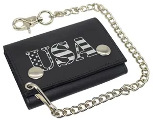 Marshal Men'S Tri-Fold Rfid Blocking Biker Genuine Leather Steel Chain Usa Wallet Snap Closure Price Slash Today