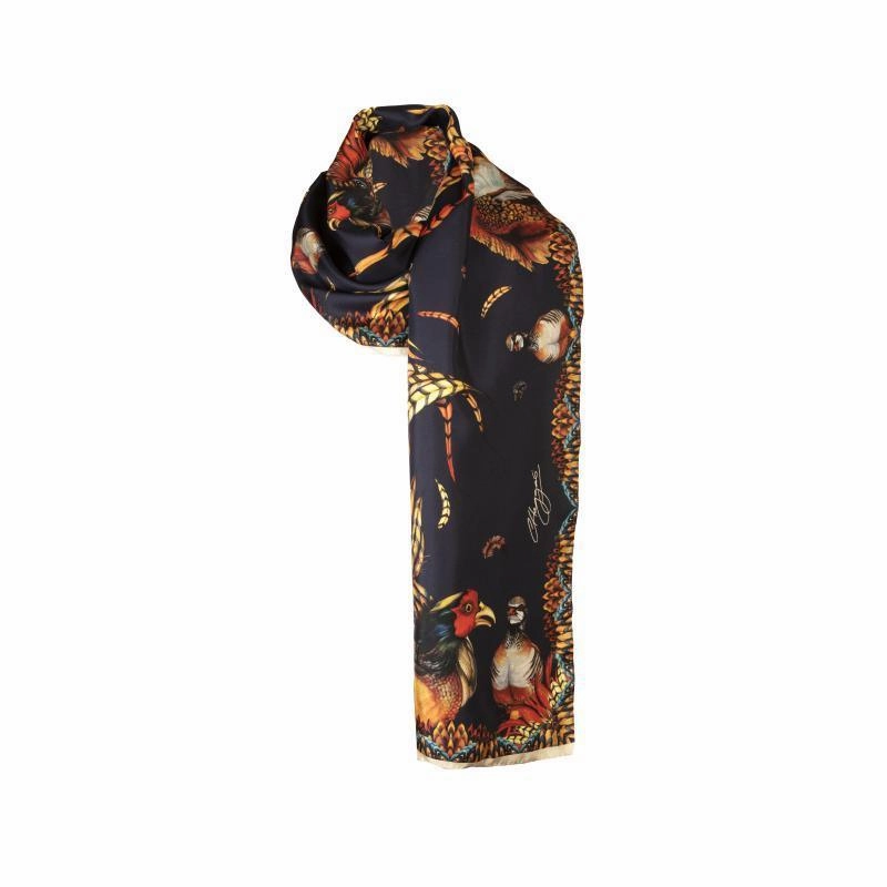 Clare Haggas Heads Or Tails Classic Twill Silk Scarf - Navy & Gold Hot Offer Event Exclusive Online Discount
