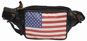 Genuine Leather Usa Flag Fanny Pack With Bottle Holder, America Stars & Stripes Waist Bag Best Price Today