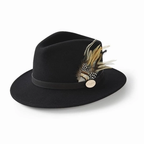Hicks & Brown Suffolk Fawn Feather Fedora Hat - Black Trending Today Steal