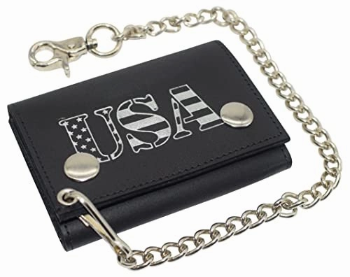 Marshal Men'S Tri-Fold Rfid Blocking Biker Genuine Leather Steel Chain Usa Wallet Snap Closure Price Slash Today