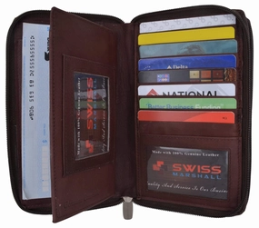 Womens Zip Around Genuine Leather Checkbook Credit Card Id Holder Wallet Brown Special Offer Inside Deal Frenzy Today