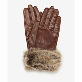 Instant Discount Barbour Fur Trimmed Ladies Leather Gloves - Dark Caramel