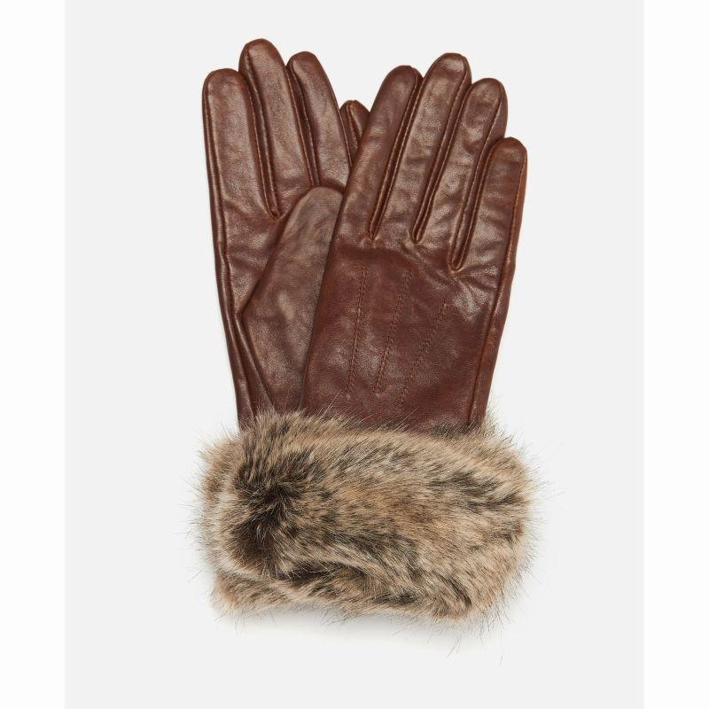Instant Discount Barbour Fur Trimmed Ladies Leather Gloves - Dark Caramel