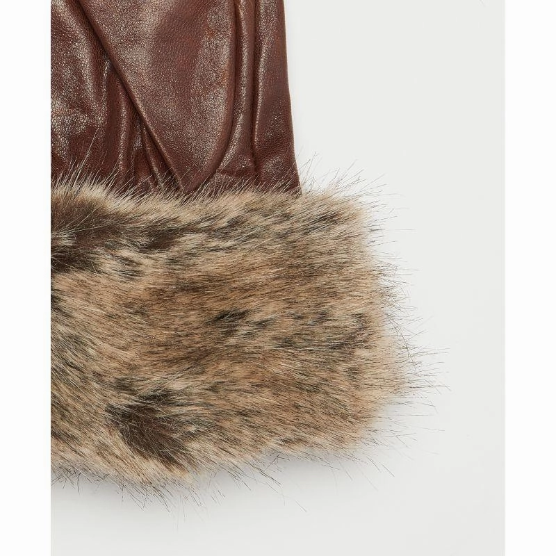 Barbour Fur Trimmed Ladies Leather Gloves - Dark Caramel Today Only Discount Hot Pick of the Day