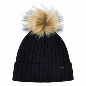 Dubarry Curlew Ladies Faux Fur Bobble Hat - Navy Shop the Best Deals