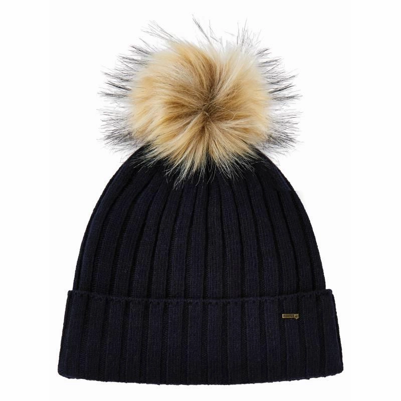 Dubarry Curlew Ladies Faux Fur Bobble Hat - Navy Shop the Best Deals