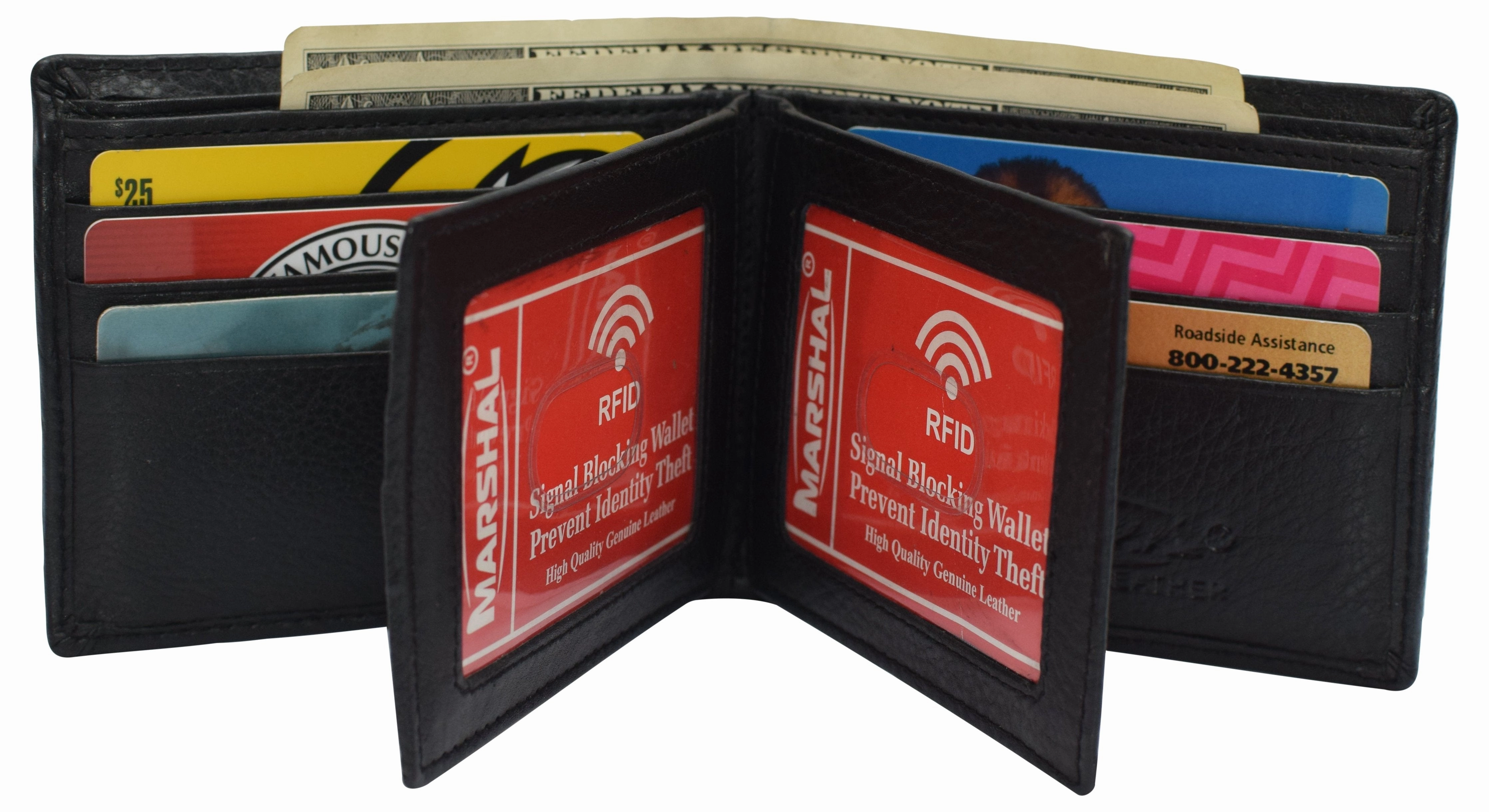 Special Deals Online Rfid Blocking Men'S Bifold Leather Wallet With Double Center Flap And 3 Id Windows