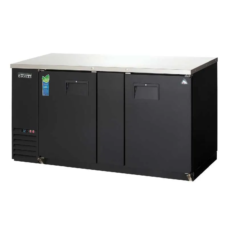 Everest - EBB69, Commercial 68" Back Bar 2 Section Beverage Cooler Solid Door Stainless Steel Work Top 24 cu.ft.