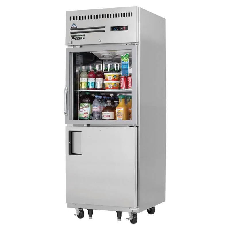 Everest - EGSH2,  Commercial 29" 1 Glass 1 Solid Door Reach-In Refrigerator 23 Cu.ft.
