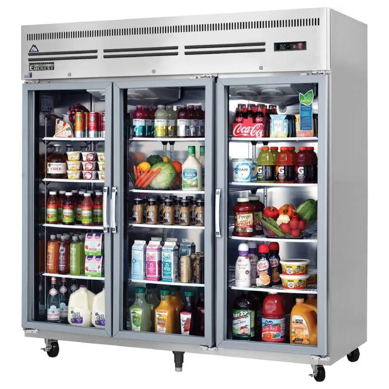 Everest's - ESGR3A, 74" Three Glass Door Reach-in Refrigerator 85 cu.ft.