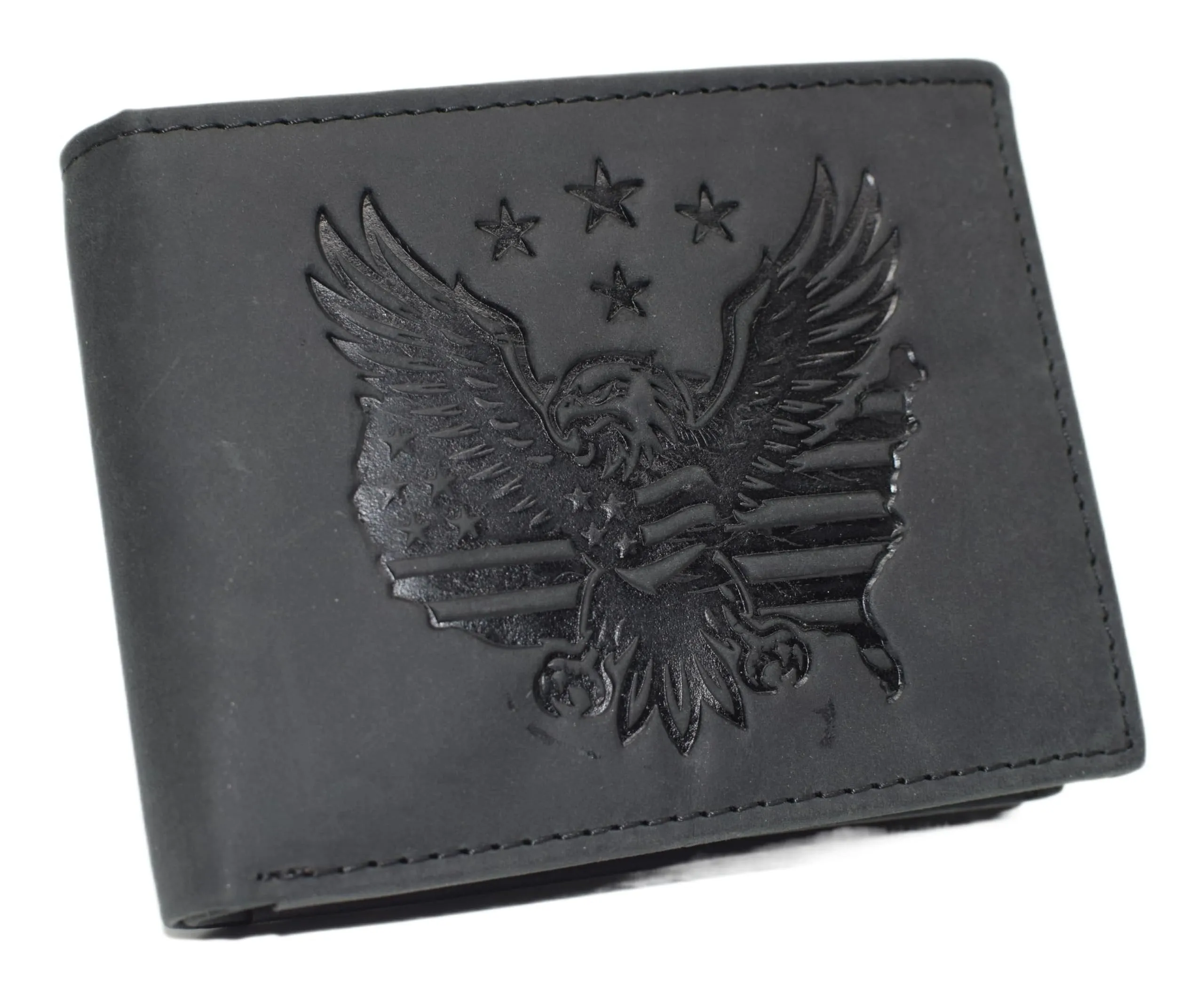 New Arrival Discount Marshal MenS Rfid Blocking Vintage Leather Patriotic Eagle & Usa Flag Debossed Bifold Wallet