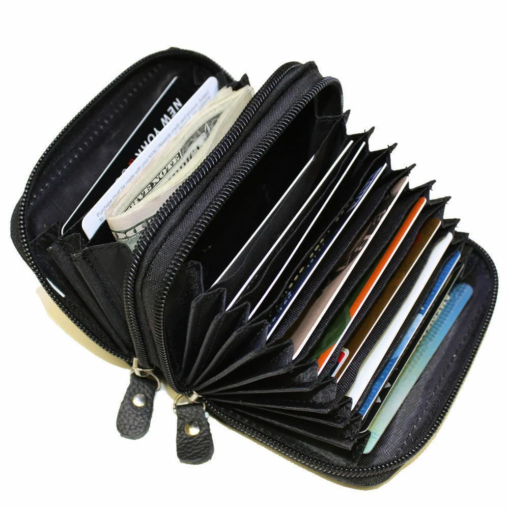 Genuine Leather Rfid Identity Protected Double Zippered Accordion Wallet Hot Clearance Now