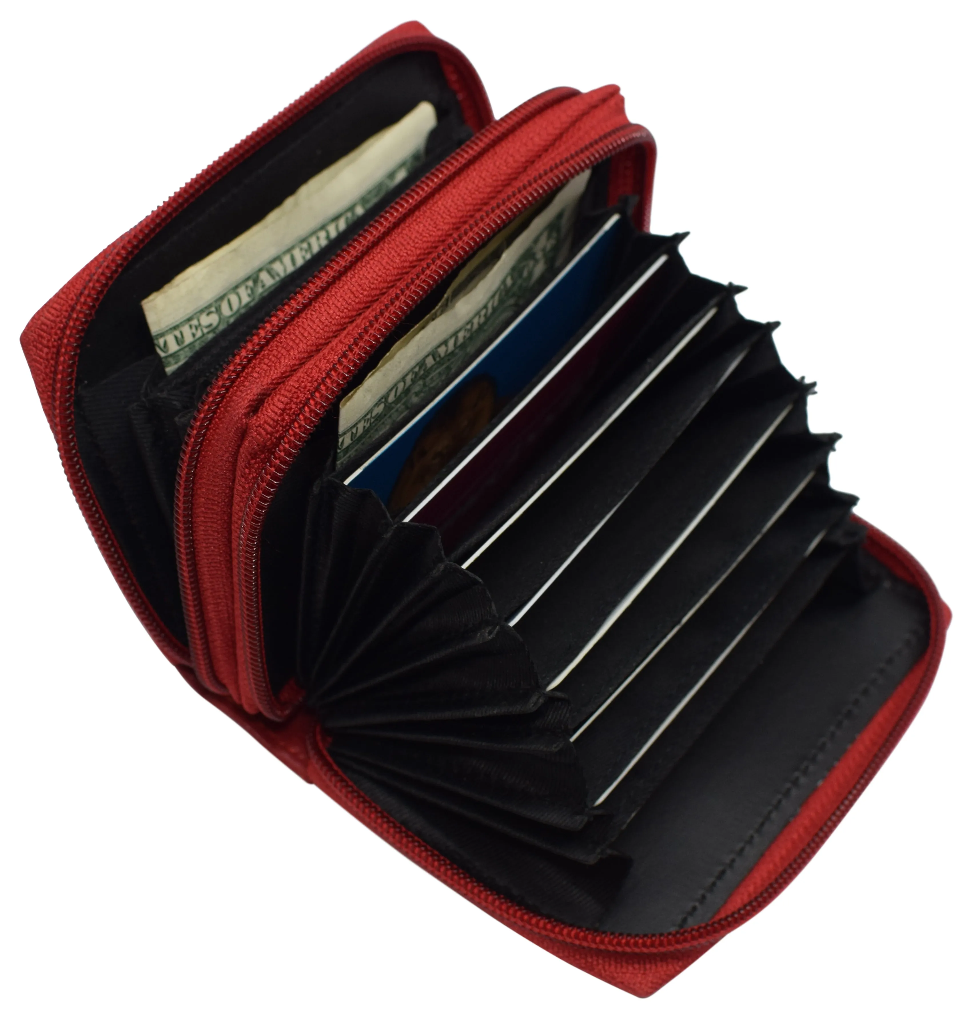 Genuine Leather Rfid Identity Protected Double Zippered Accordion Wallet Daily Clearance Deal Special Online Offer