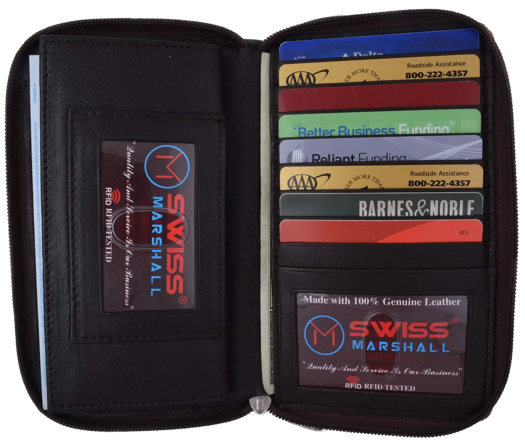 Swiss Marshall Rfid Women'S Deluxe Double Zipper Credit Card Id Checkbook Holder Premium Leather Wallet Hot Savings Alert