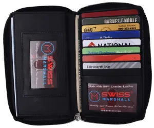 Swiss Marshall Rfid Women'S Deluxe Double Zipper Credit Card Id Checkbook Holder Premium Leather Wallet Perfect Gift Sale