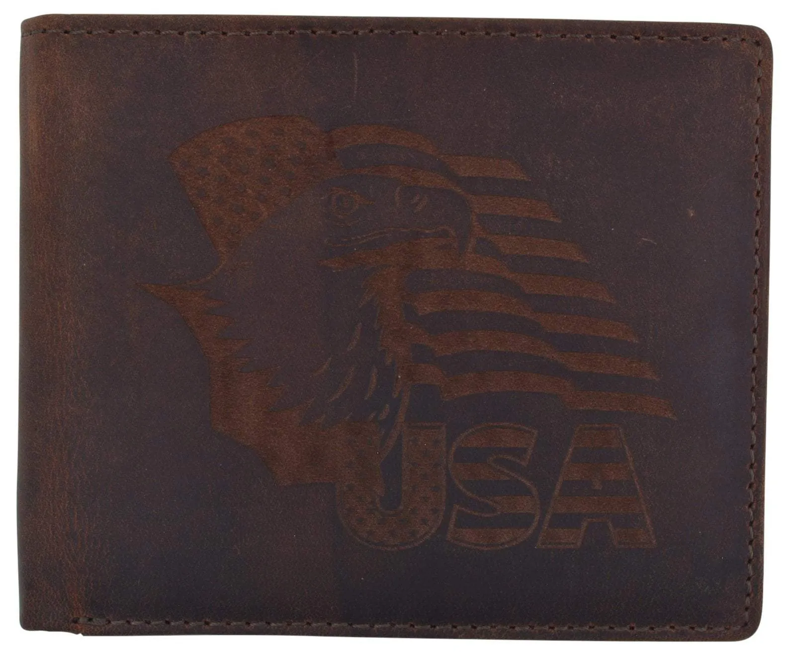 Men'S Cowhide Leather Usa Flag Eagle Logo Rfid Bifold Wallet Mega Discount Event