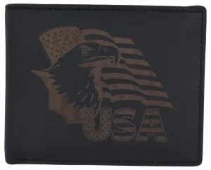 Men'S Cowhide Leather Usa Flag Eagle Logo Rfid Bifold Wallet Sweet Deal Inside