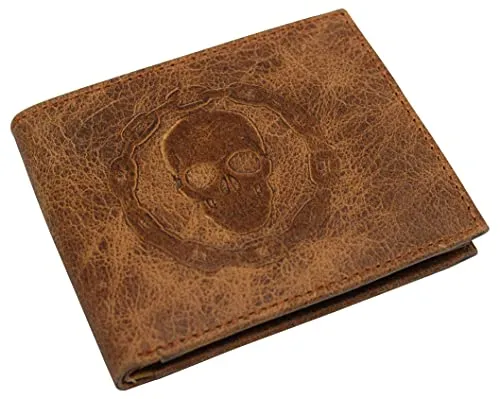 Hot Offer Inside Rfid Blocking Chain Skull Men'S Bifold Genuine Leather Wallets