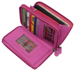 Rfid Blocking Double Zipper Smartphone Genuine Leather Large Women'S Wallet Hot Pink Instant Savings Deal