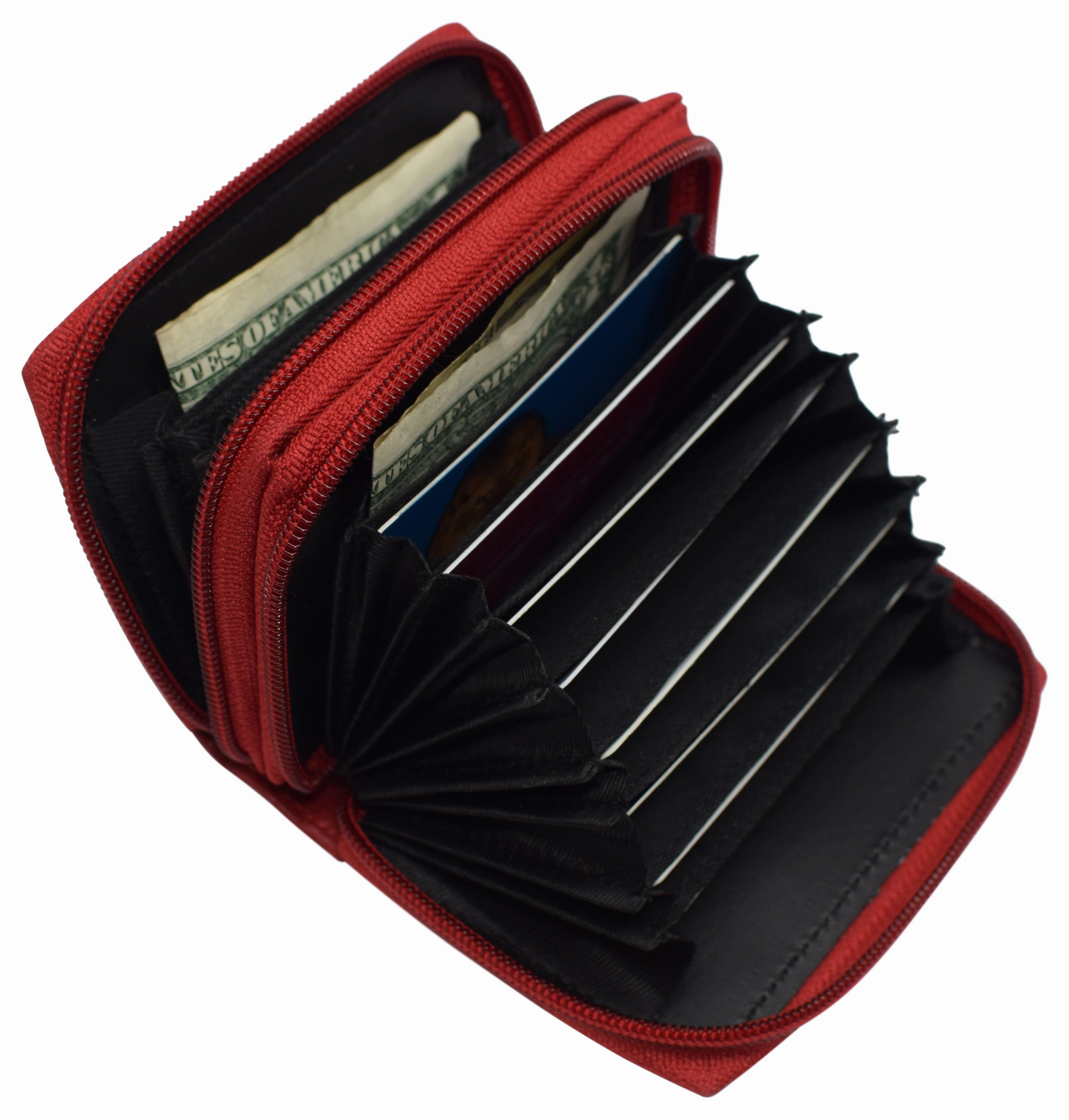 Genuine Leather Rfid Identity Protected Double Zippered Accordion Wallet Daily Clearance Deal Special Online Offer