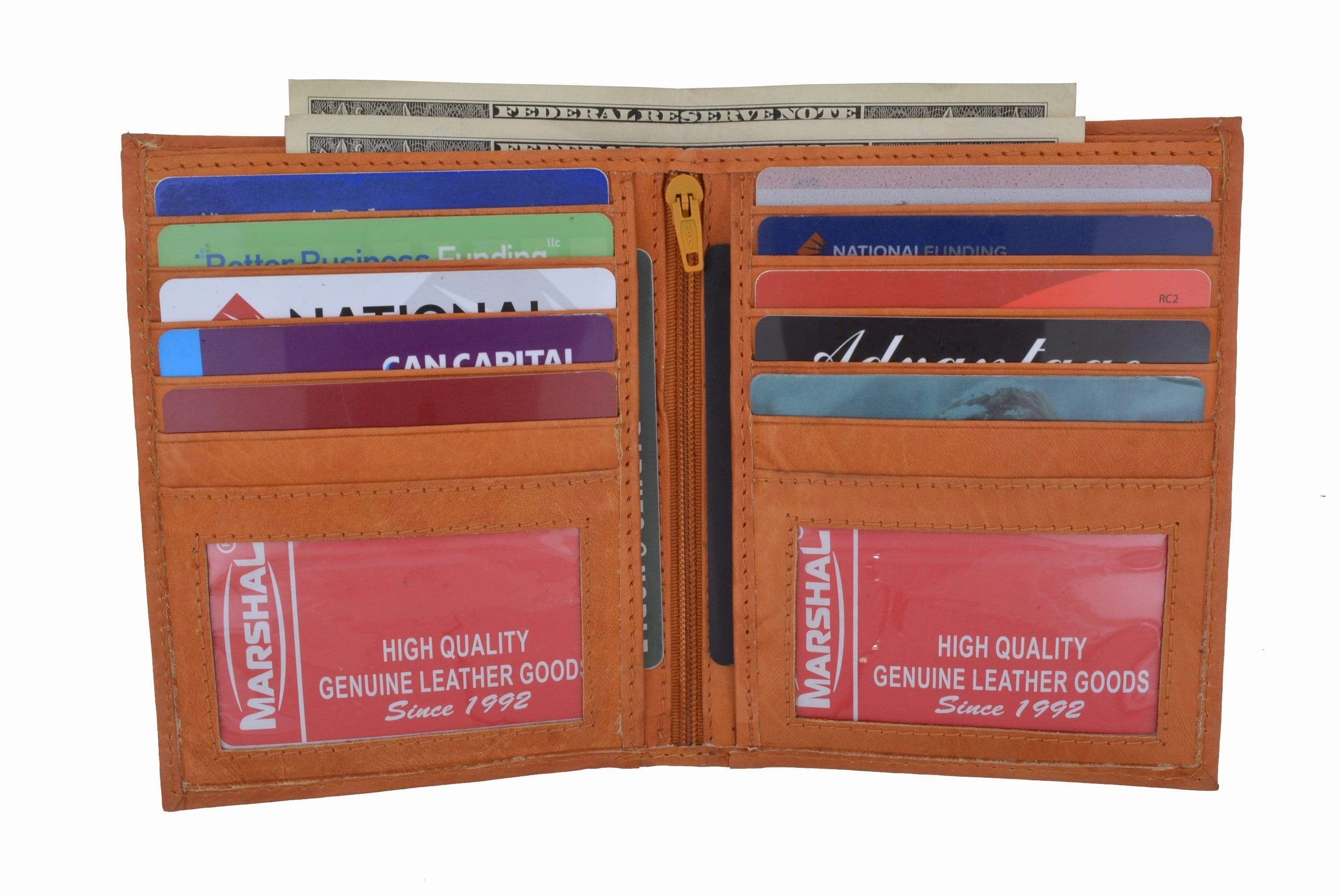 Limited Time Offer Hot Item Clearance Mens Genuine Leather European Bifold Wallet Slim Hipster 2 Windows Credit Card Euro 1502 Cf