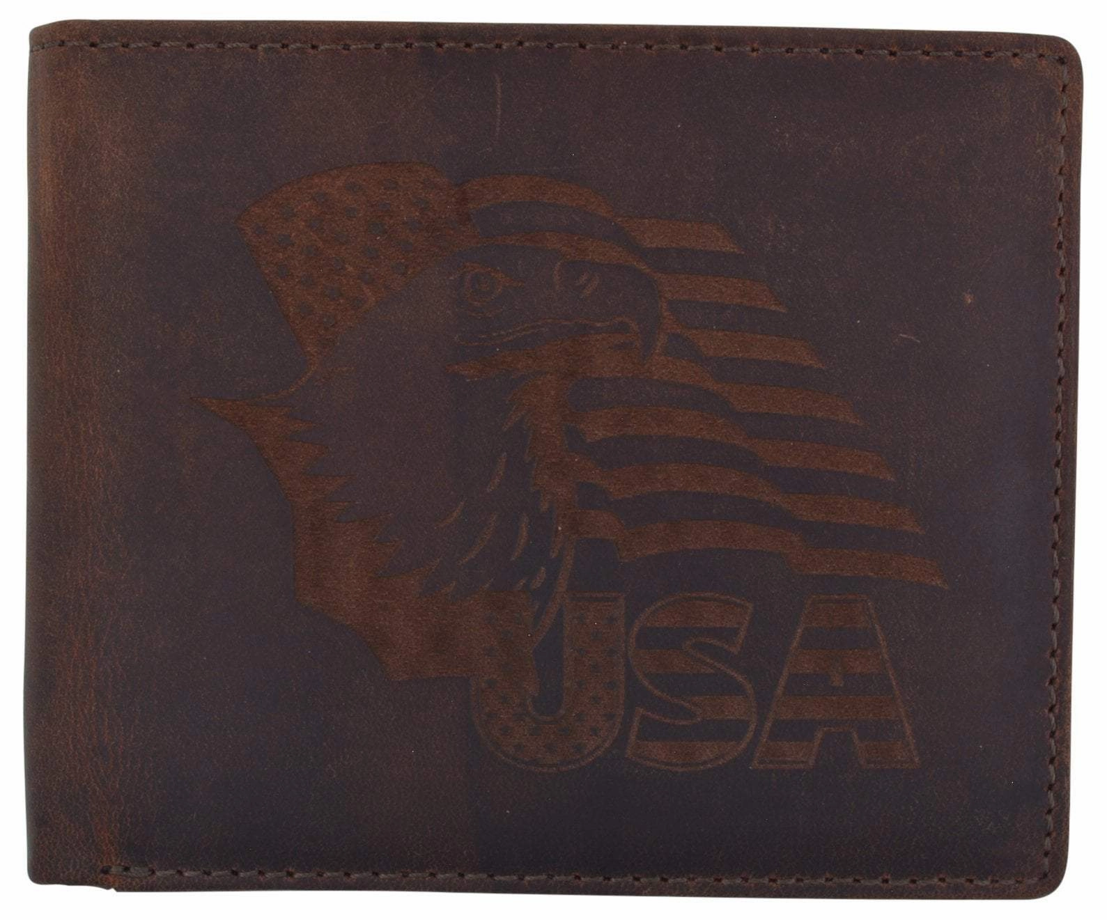 Men'S Cowhide Leather Usa Flag Eagle Logo Rfid Bifold Wallet Mega Discount Event