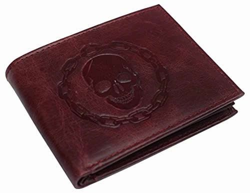 Todays Special Picks Shop the Best Deals Rfid Blocking Chain Skull Men'S Bifold Genuine Leather Wallets