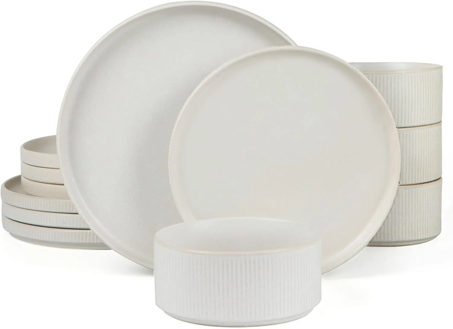 Famiware Star Dinnerware Sets, Plates and Bowls Set for 4, 12 Pieces Dishes - Chip and Scratch Resistant, Microwave and Dishwasher Safe Kitchen Set, Matte White