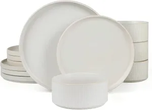 Famiware Star Dinnerware Sets, Plates and Bowls Set for 4, 12 Pieces Dishes - Chip and Scratch Resistant, Microwave and Dishwasher Safe Kitchen Set, Matte White