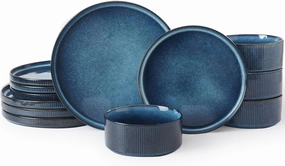 Famiware Star Dinnerware Sets, Plates and Bowls Set for 4, 12 Pieces Dishes - Chip and Scratch Resistant, Microwave and Dishwasher Safe Kitchen Set, Nebulas Blue