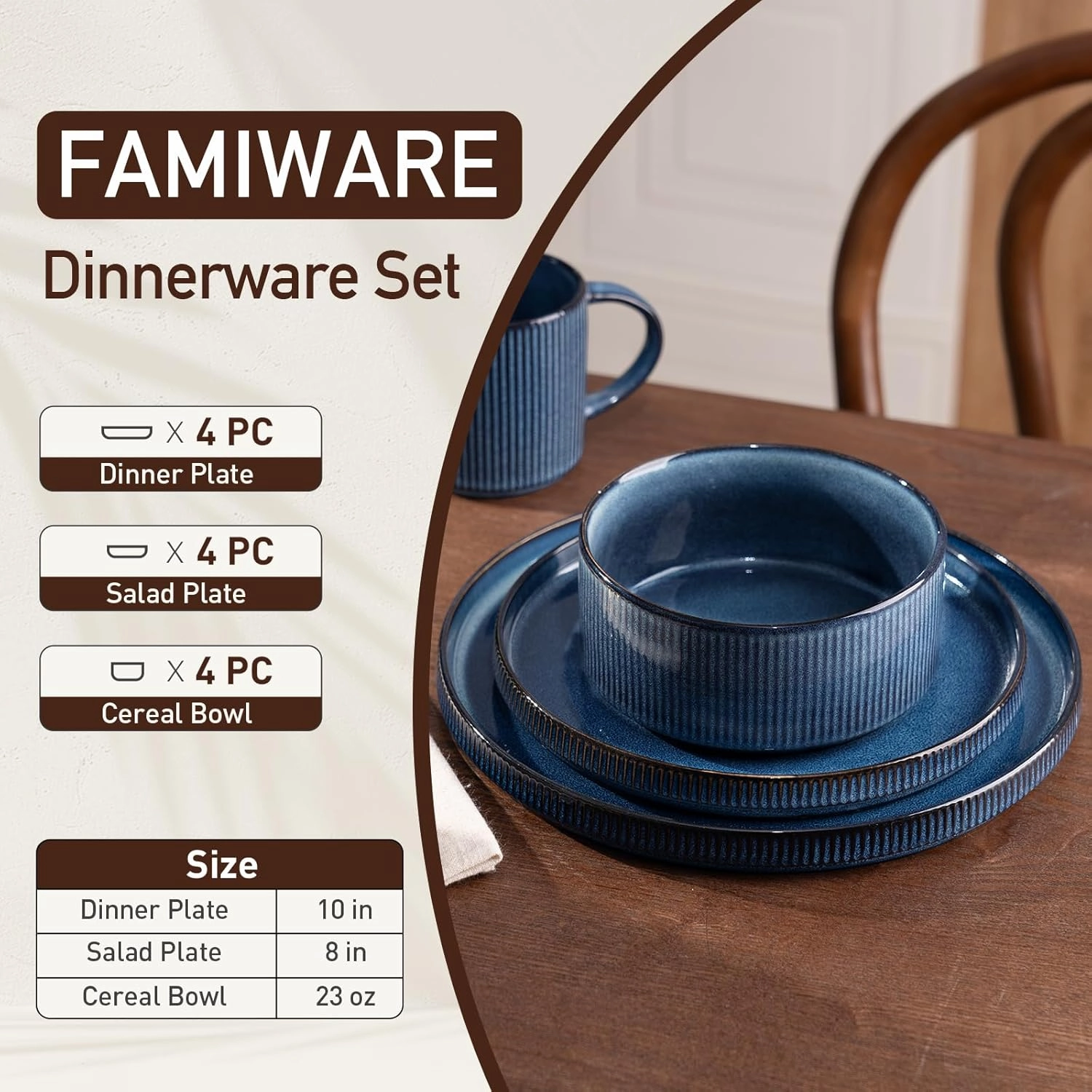 Famiware Star Dinnerware Sets, Plates and Bowls Set for 4, 12 Pieces Dishes - Chip and Scratch Resistant, Microwave and Dishwasher Safe Kitchen Set, Nebulas Blue