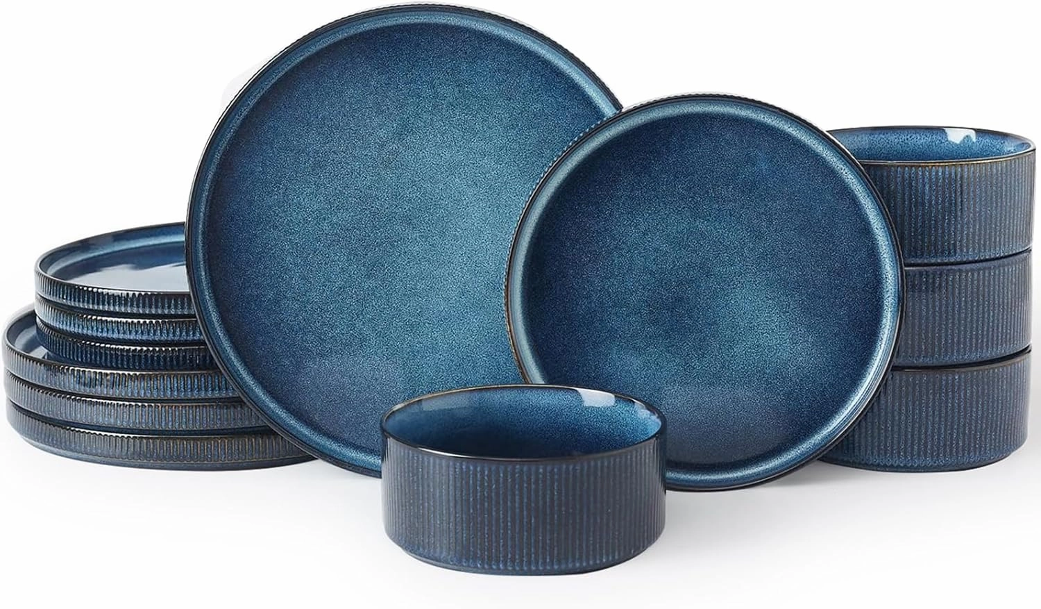 Famiware Star Dinnerware Sets, Plates and Bowls Set for 4, 12 Pieces Dishes - Chip and Scratch Resistant, Microwave and Dishwasher Safe Kitchen Set, Nebulas Blue