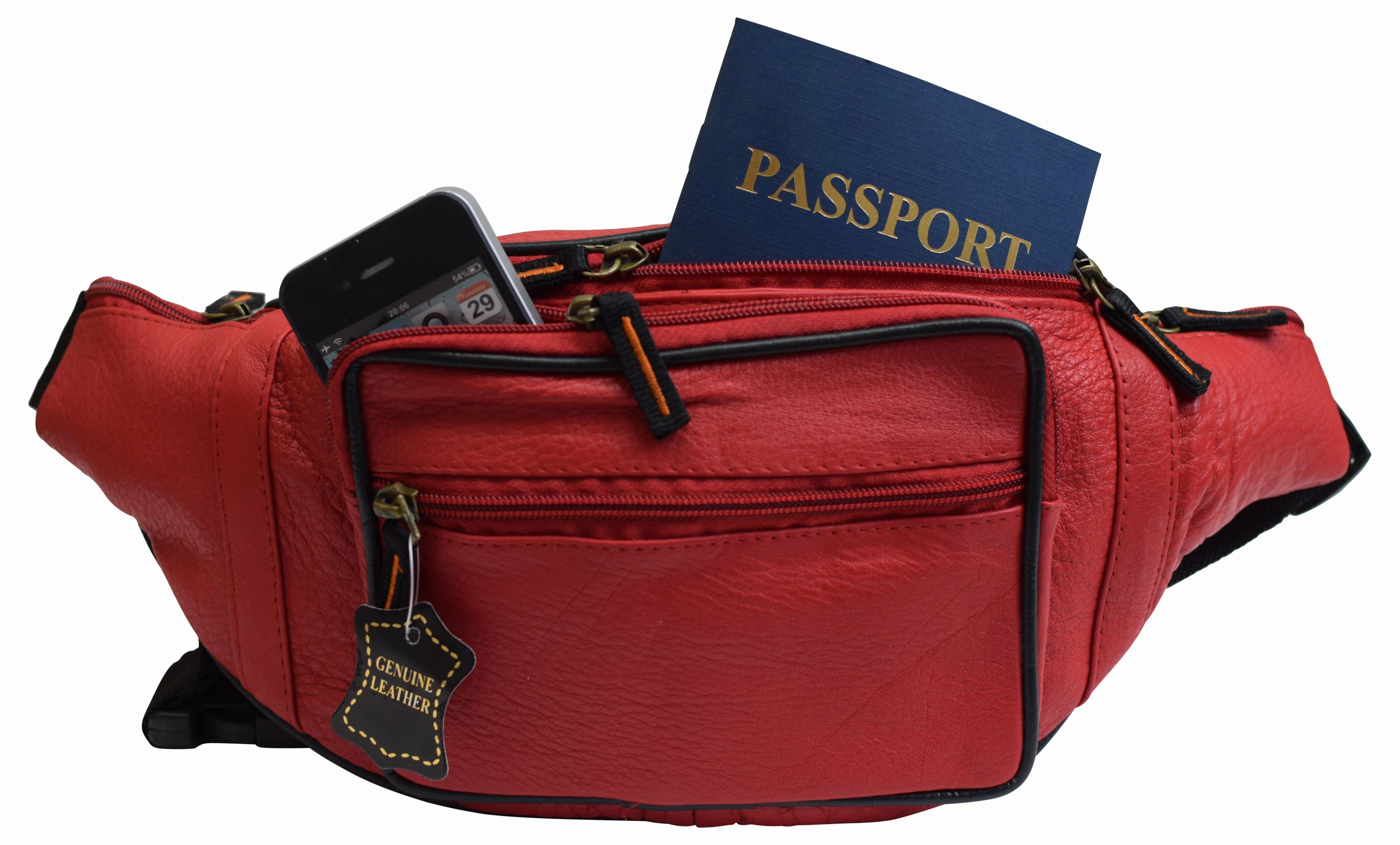 Grab Your Savings Fanny Pack Waist Bag Genuine Pebbled Leather Travel Hiking Sports Colors