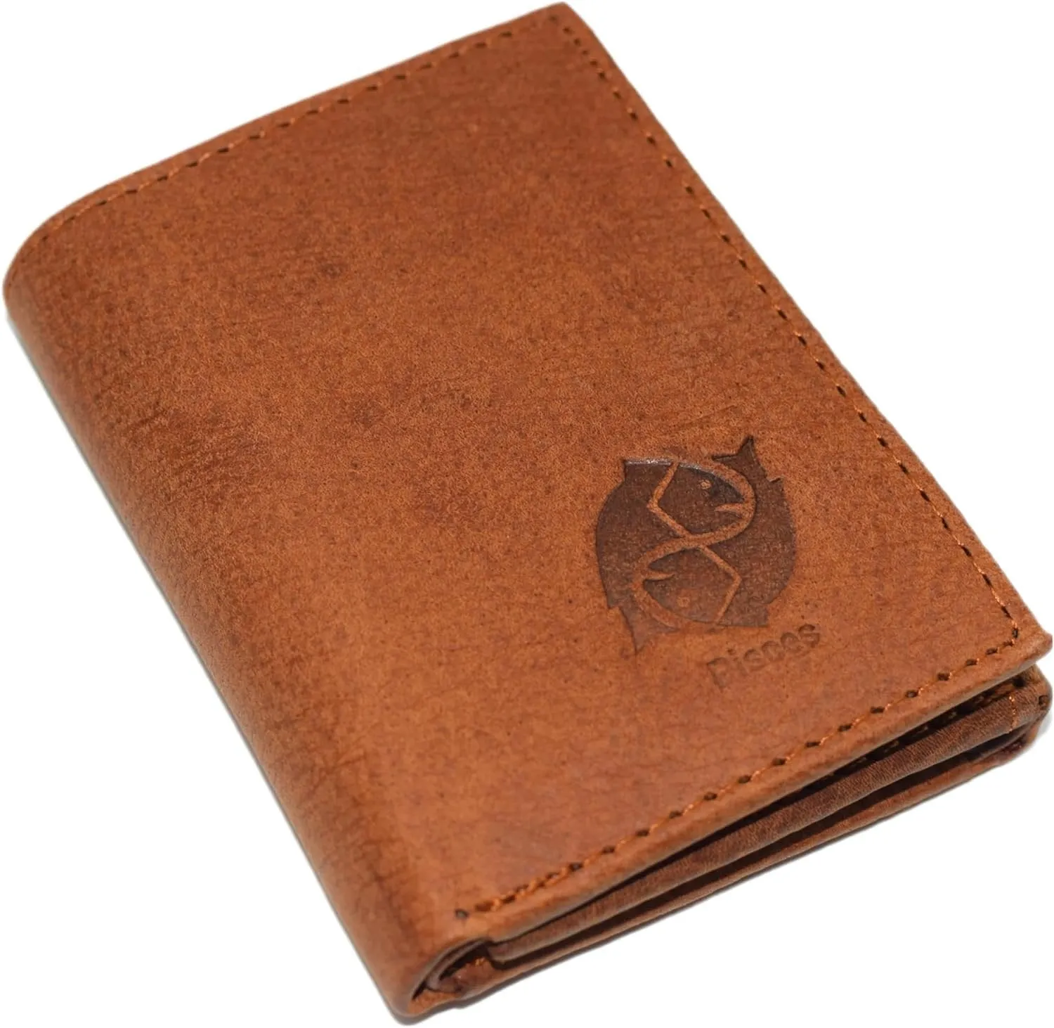 Pisces Men'S Rfid Blocking Real Leather Bifold Trifold Zodiac Sign Logo Wallet (Trifold) Save Big Today
