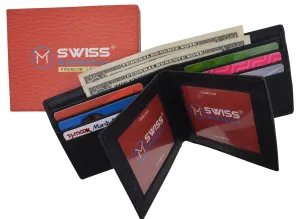 Rfid Blocking Premium  Leather Black Men'S Multi Card Id Holder Bifold Wallet With Gift Box Dont Miss Hot Deals