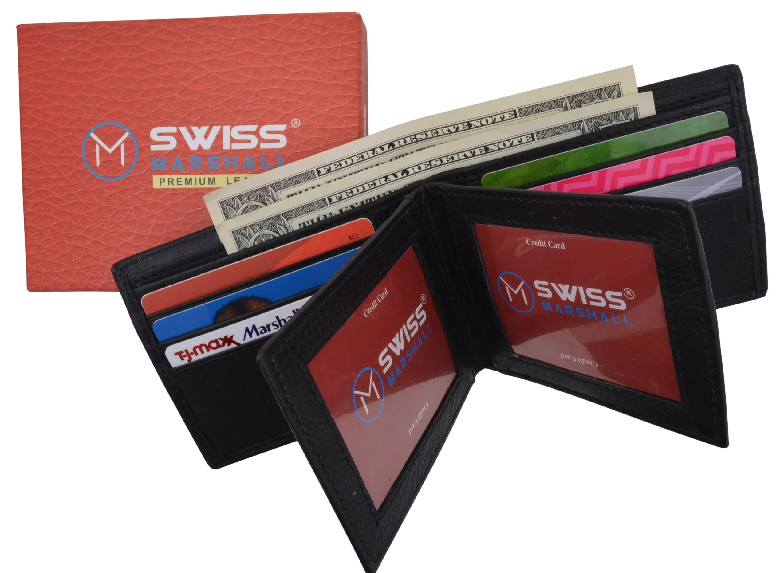 Rfid Blocking Premium  Leather Black Men'S Multi Card Id Holder Bifold Wallet With Gift Box Dont Miss Hot Deals