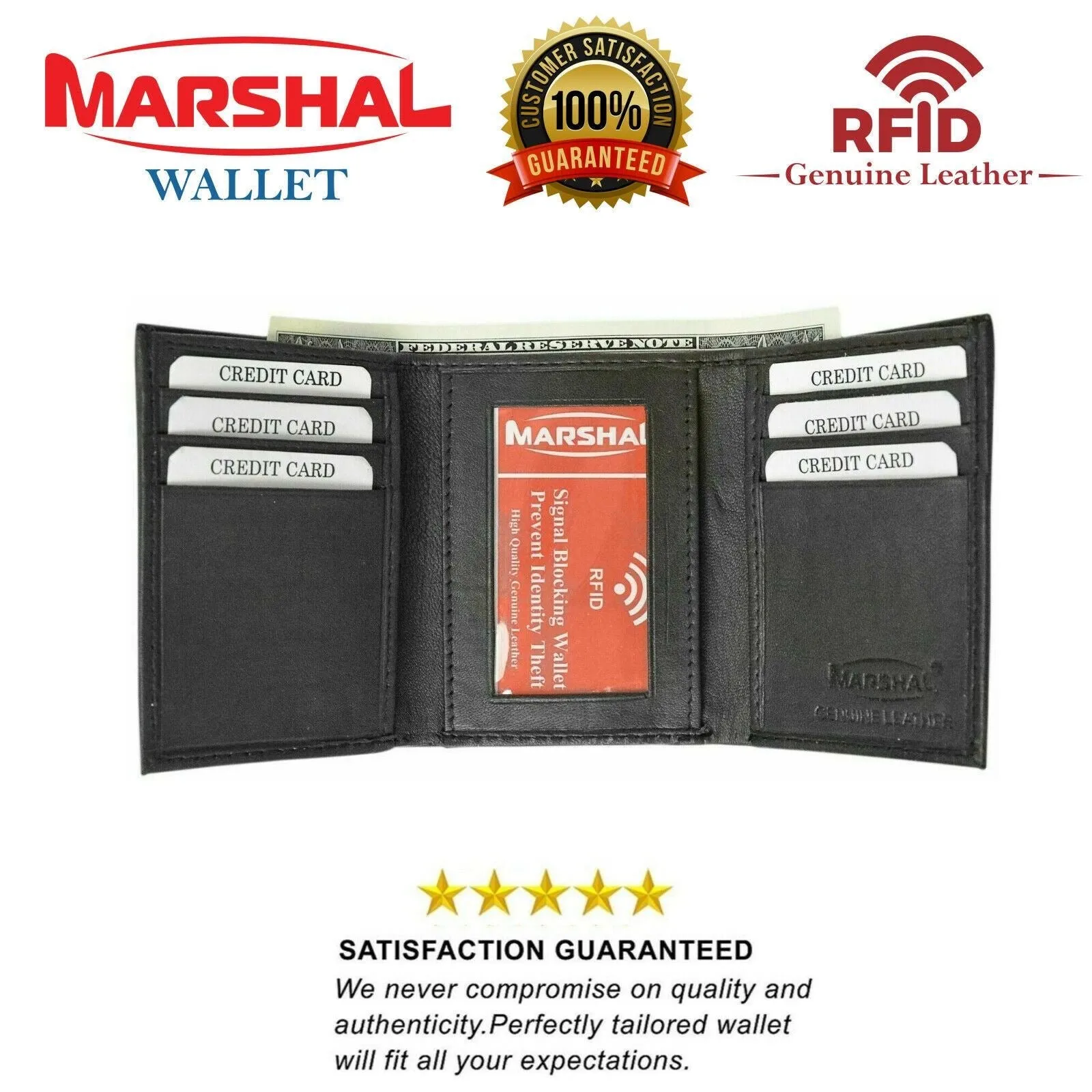 Hot Sale Alert Genuine Leather Slim Trifold Wallet For Men With Id Window Rfid Blocking