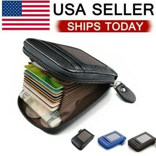Genuine Leather Men Wallet Credit Card Holder Rfid Blocking Zipper Pocket Thin Exclusive Deal Inside Shop the Savings Now