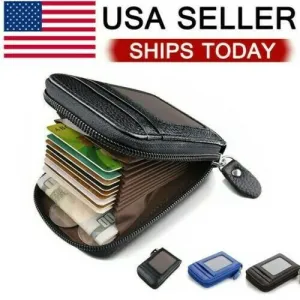 Genuine Leather Men Wallet Credit Card Holder Rfid Blocking Zipper Pocket Thin Exclusive Deal Inside Shop the Savings Now