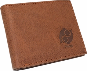 Today Only Hot Pick Gift Sale Event Pisces Men'S Rfid Blocking Real Leather Bifold Trifold Zodiac Sign Logo Wallet (Trifold)