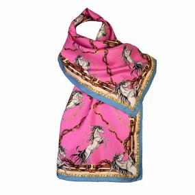 Trending Now Discount MustShop Sale Clare Haggas Rearing To Go Narrow Silk Scarf - Hot Pink & Cobalt