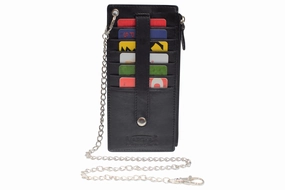 Women'S Card Case Holder Slim Wallet With Chain & Card Protection Strap Genuine Leather Flash Deal Today